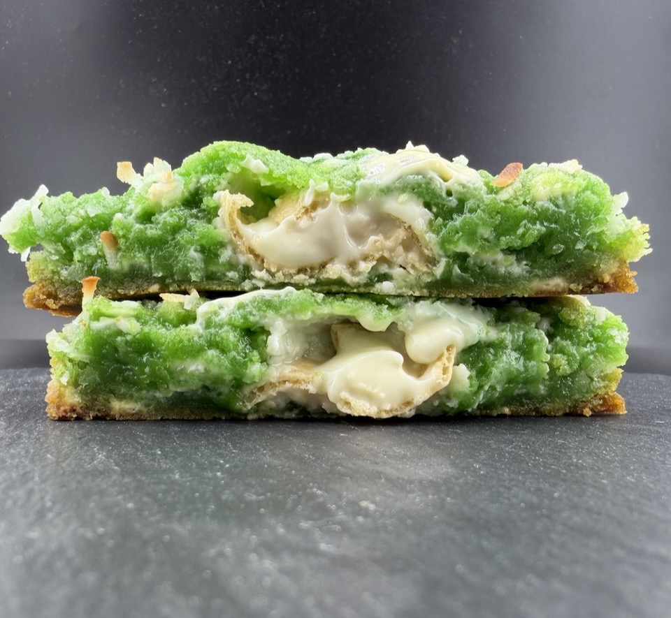 Pandan coconut cookie cross-section
