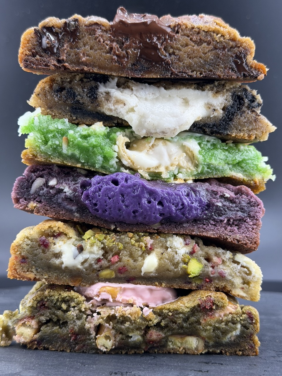 Stacked cross-section of Howdy Wowie cookies